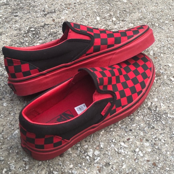 Vans Shoes - Vans Slip on Checkerboard Skate Shoe- Black/Red